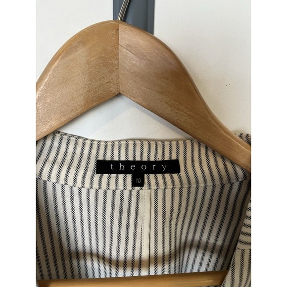 Theory White Navy Pinstripe Lanai Canvas Open Front Blazer Size 10 - Picture 5 of 8